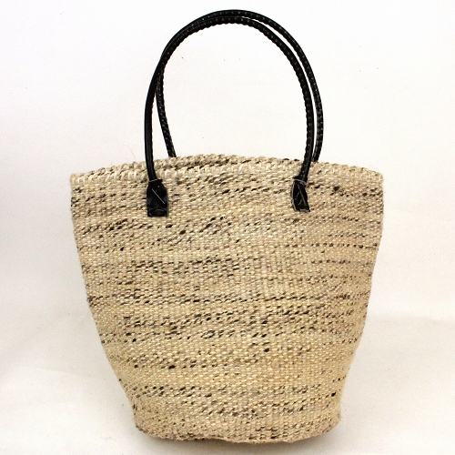AFRICANSQUARE / Wool Sisal Bag 10x12 Rolling Black Leather Handles, Mix ...